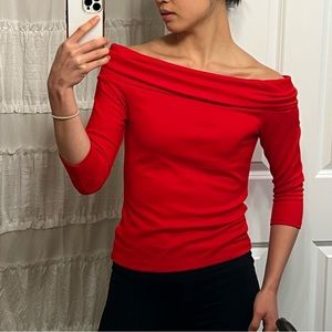 ✨NEVER WORN✨ ANTHROPOLOGIE OFF SHOULDER VIBRANT RED SWEATER TOP